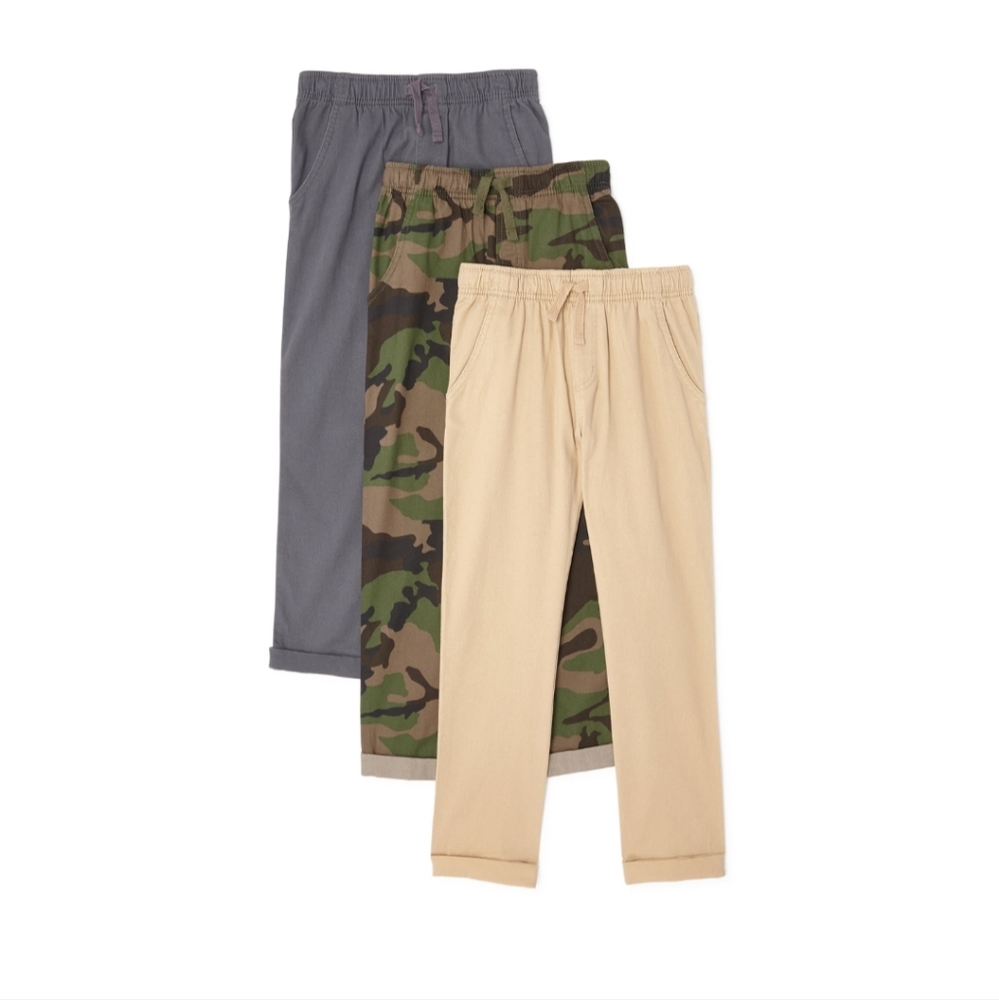 Wonder Nation 3 pack Boys sz 6-7-Camo- khaki Pull On Pants - Elastic Waist -NEW!